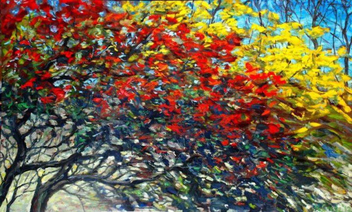 Painting of colorful tree leaves